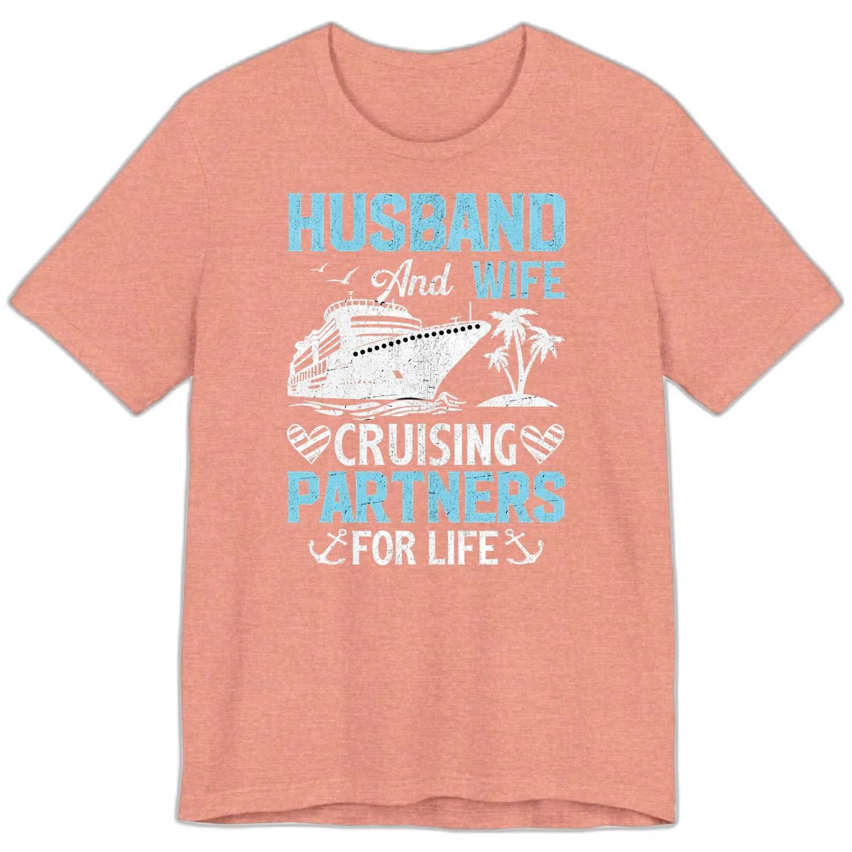 Husband And Wife Cruising Partners For Life Premium T-Shirt in Heather Sunset