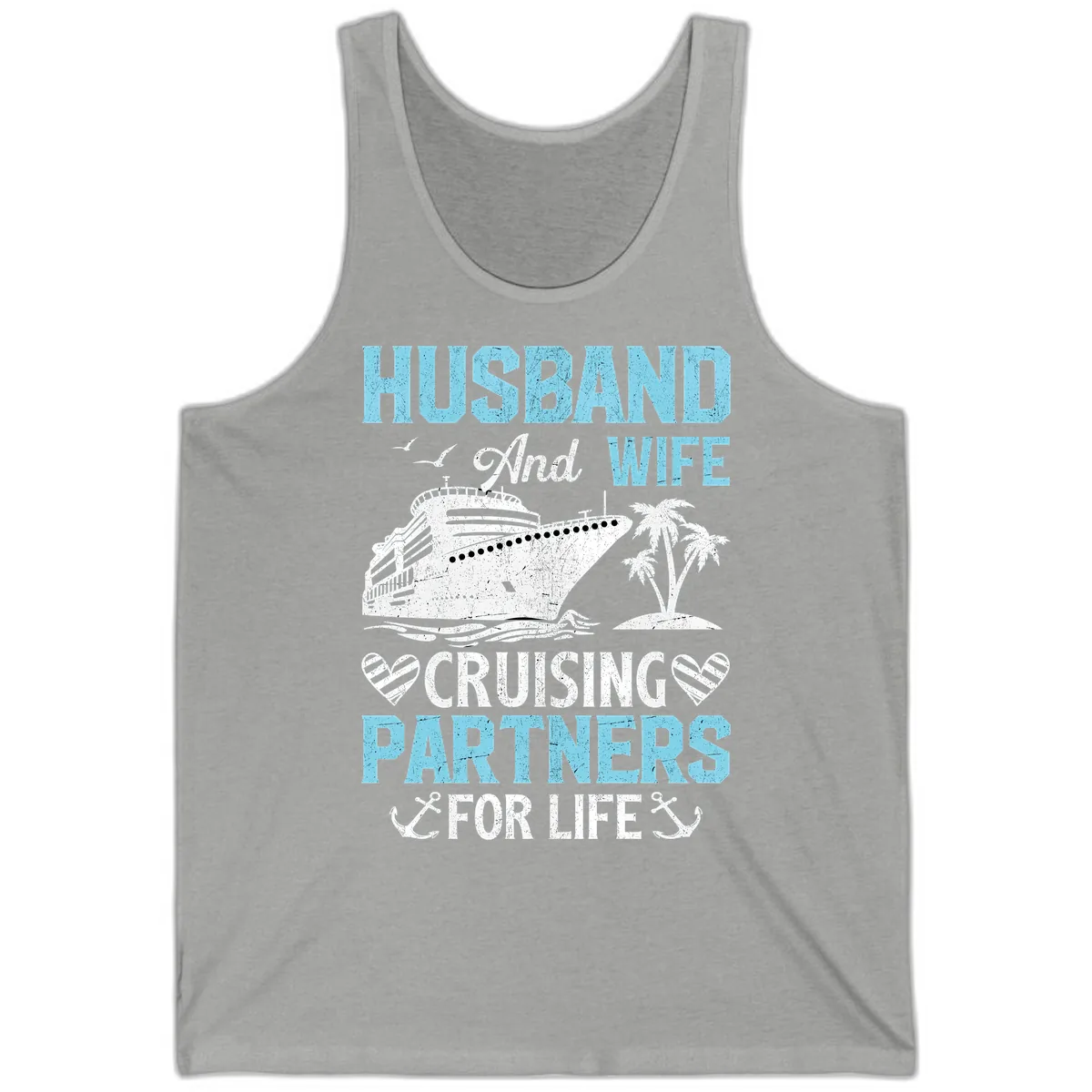 Husband And Wife Cruising Partners For Life Tank in Athletic Heather