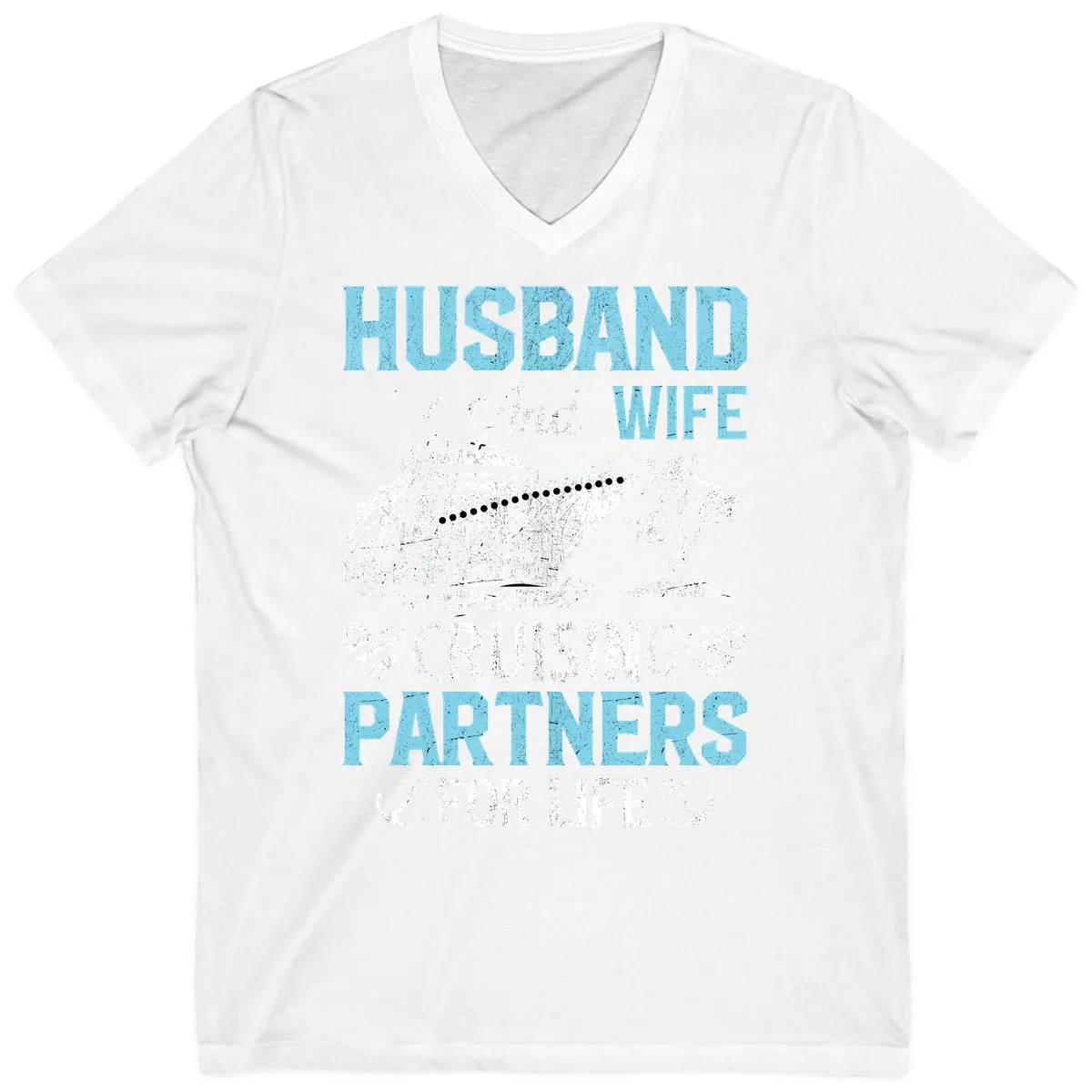 Husband And Wife Cruising Partners For Life V-Neck in White
