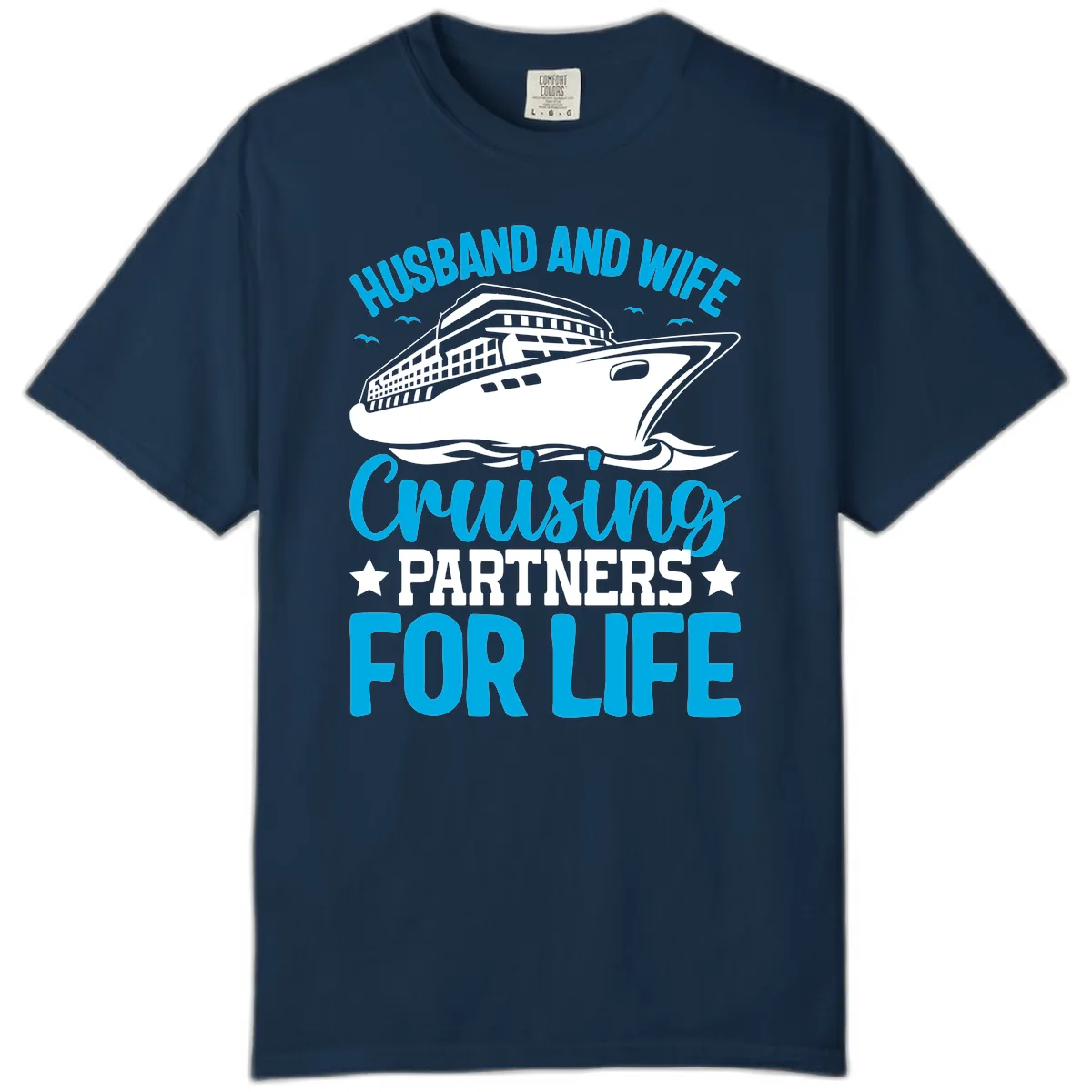 Husband And Wife Cruising Partners For Life Comfort Color in True Navy