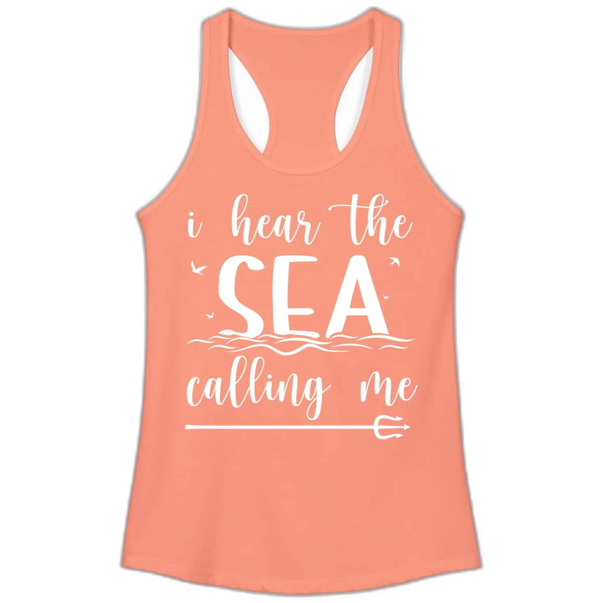 I Hear The Sea Calling Me Ladies Tank in Solid Light Orange