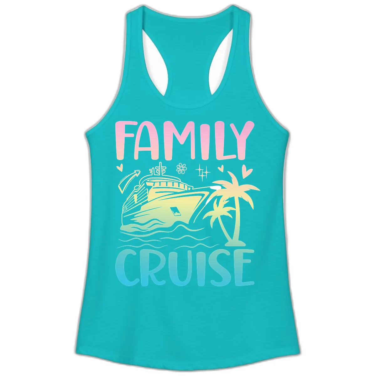 Family Cruise Vacation Ladies Tank in Tahiti Blue