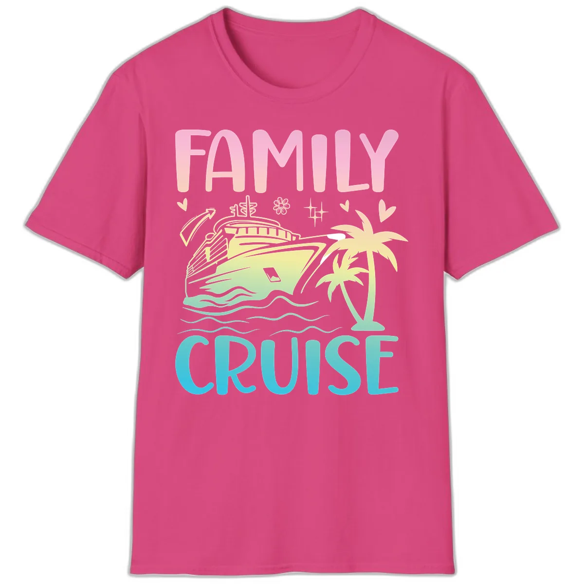 Family Cruise Vacation T-Shirt in Heliconia