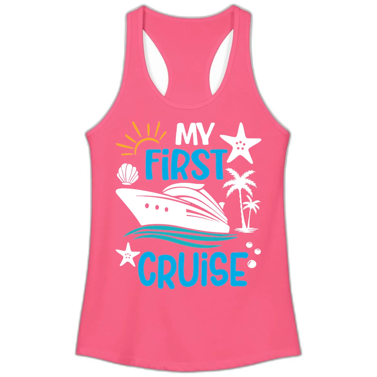 My First Cruise Ladies Tank in Solid Hot Pink