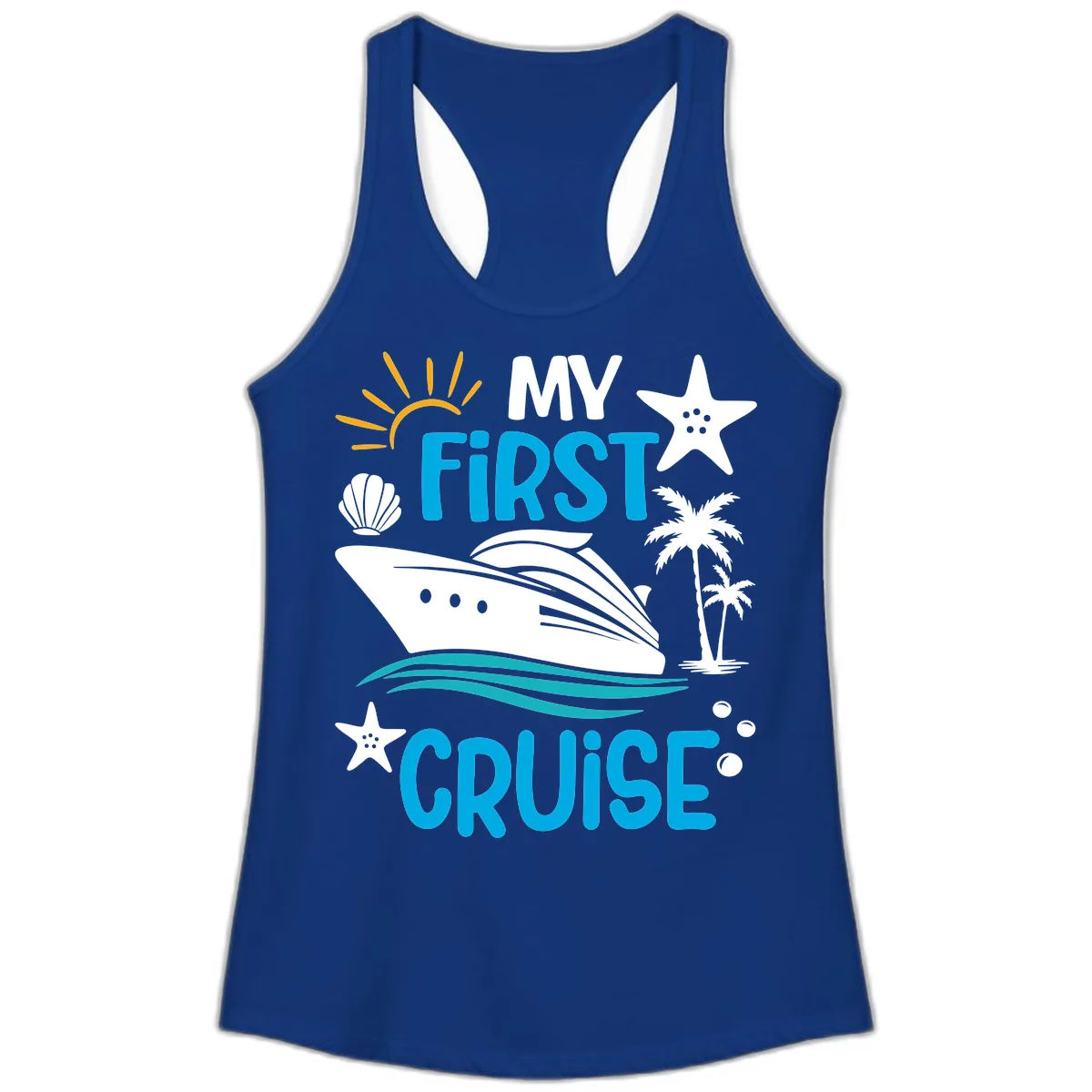 My First Cruise Ladies Tank in Solid Royal