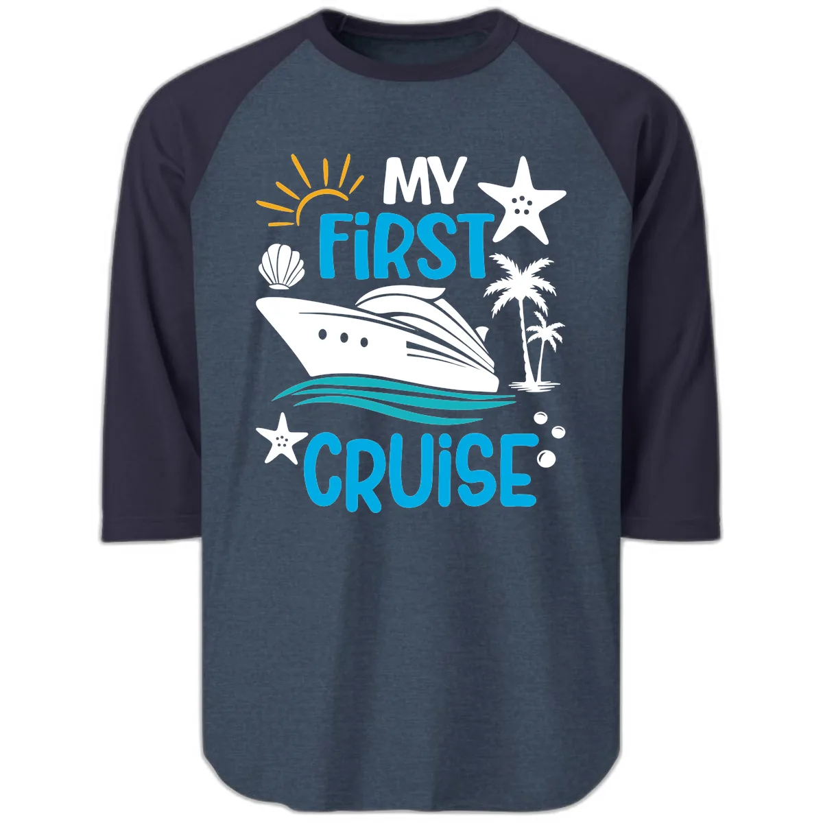 My First Cruise Raglan 3/4 in Heather Denim Navy
