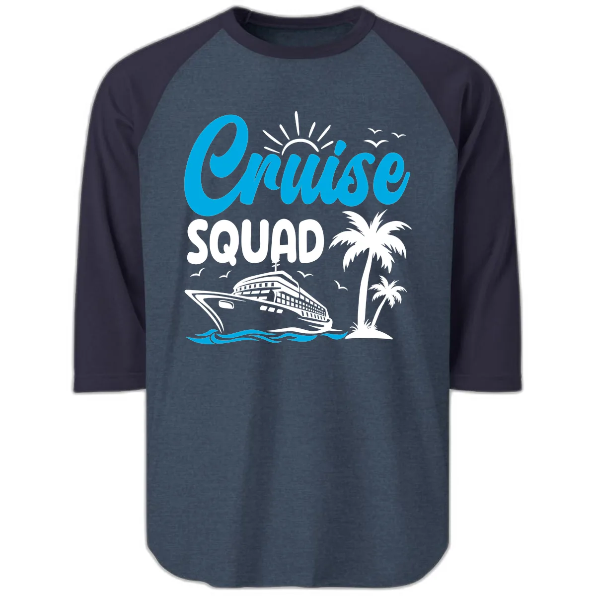Cruise Squad Vacation Vibes Raglan 3/4 in Heather Denim Navy