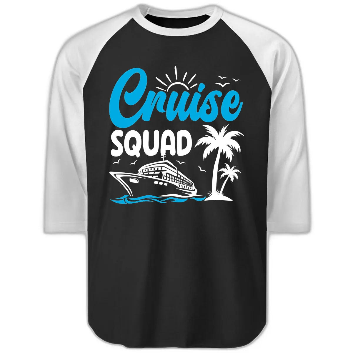 Cruise Squad Vacation Vibes Raglan 3/4 in Black White