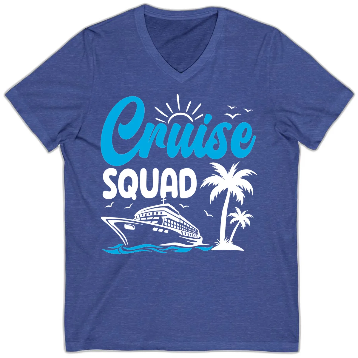 Cruise Squad Vacation Vibes V-Neck in Heather True Royal