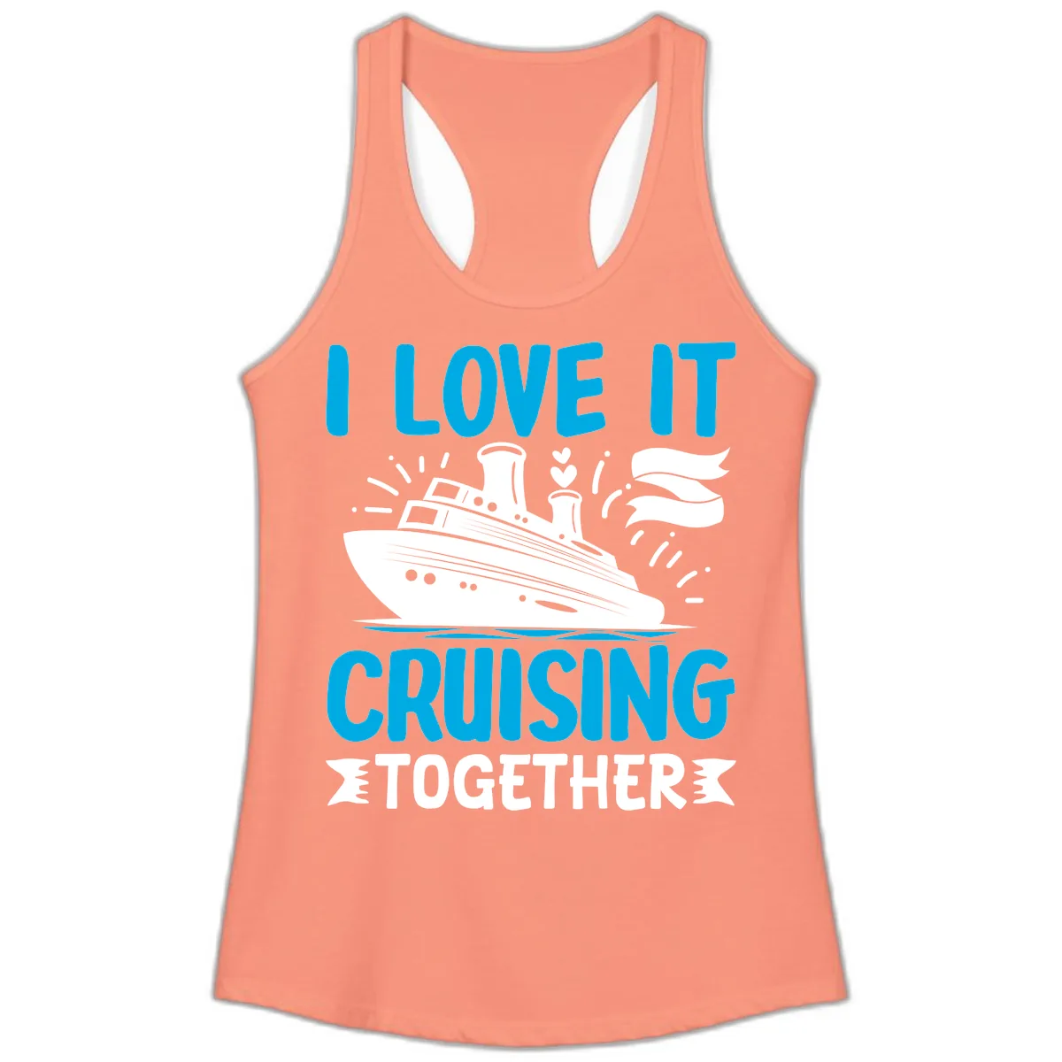 I Love It Cruising Together Ladies Tank in Solid Light Orange