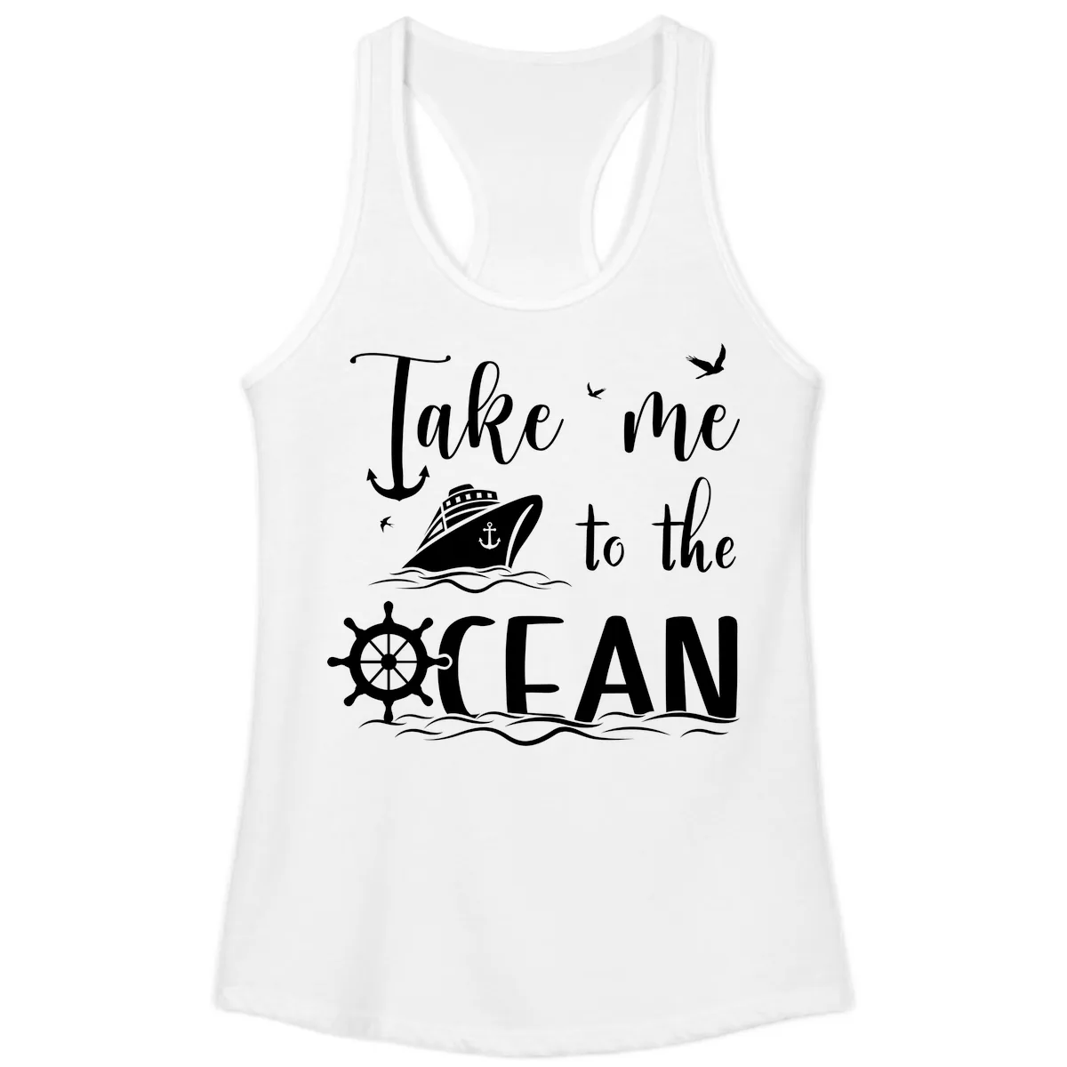 Take Me To The Ocean Ladies Tank in White