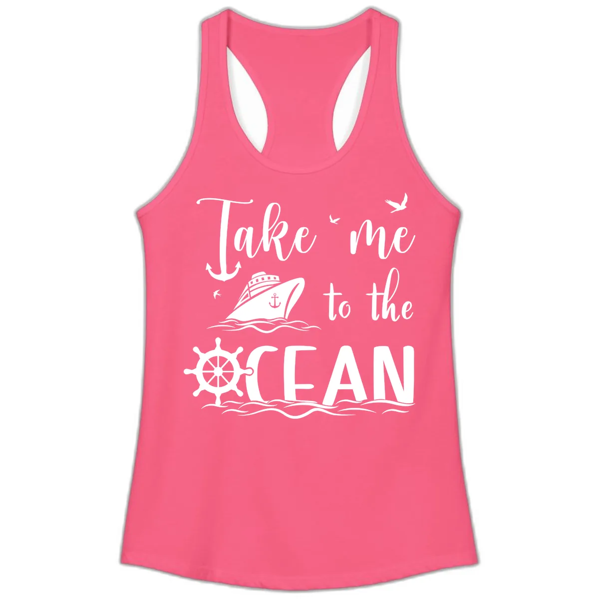 Take Me To The Ocean Ladies Tank in Solid Hot Pink