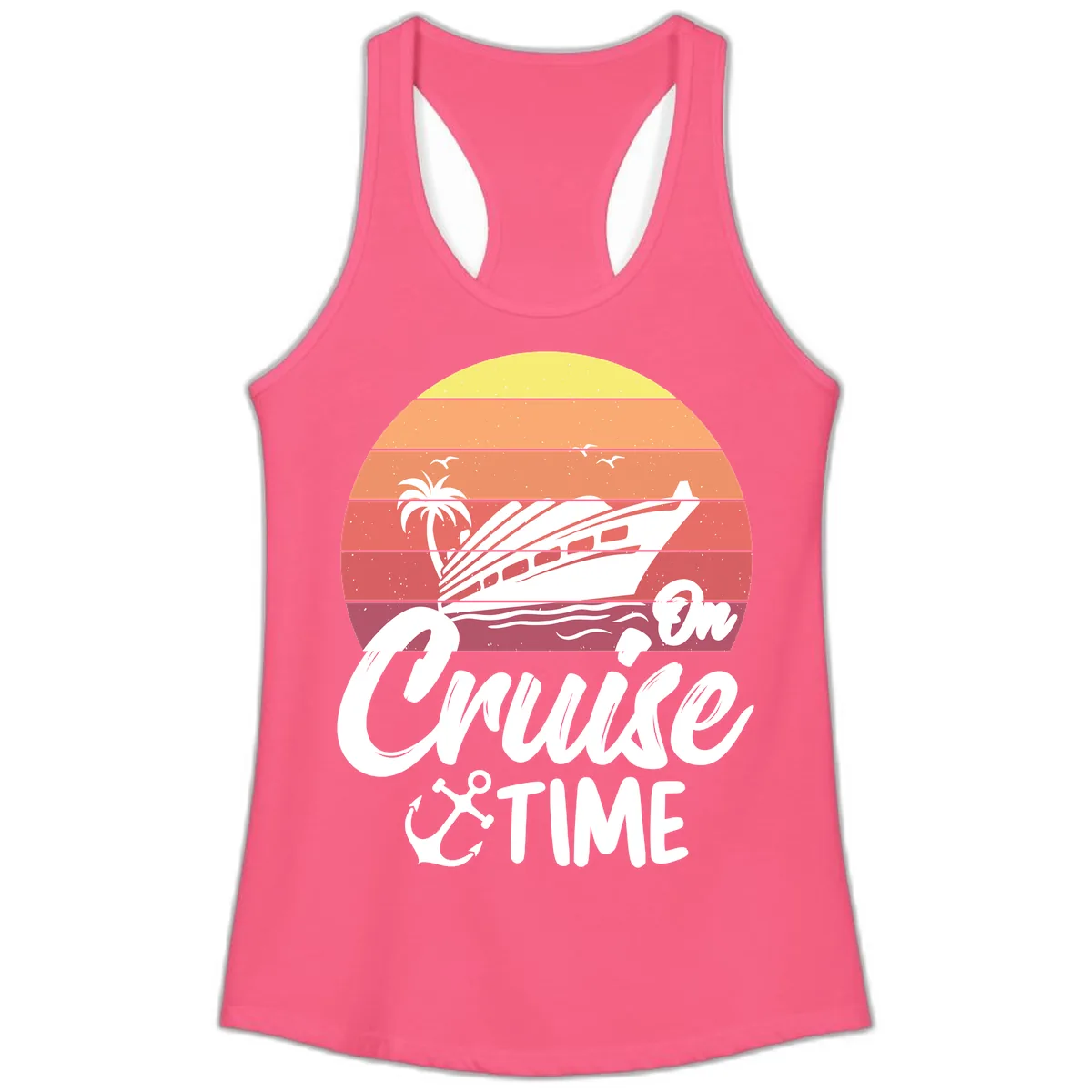Cruise Time Sunset Vibes Ladies Tank in Solid Hot Pink