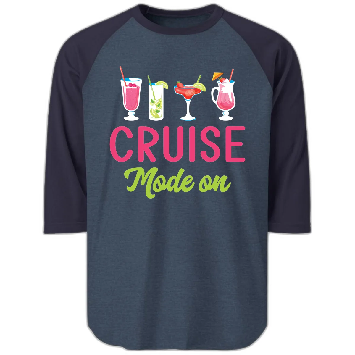 Cruise Mode On Raglan 3/4 in Heather Denim Navy