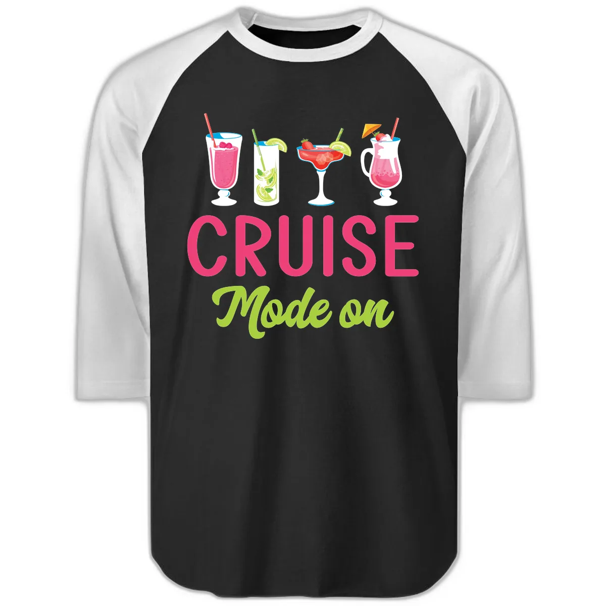 Cruise Mode On Raglan 3/4 in Black White
