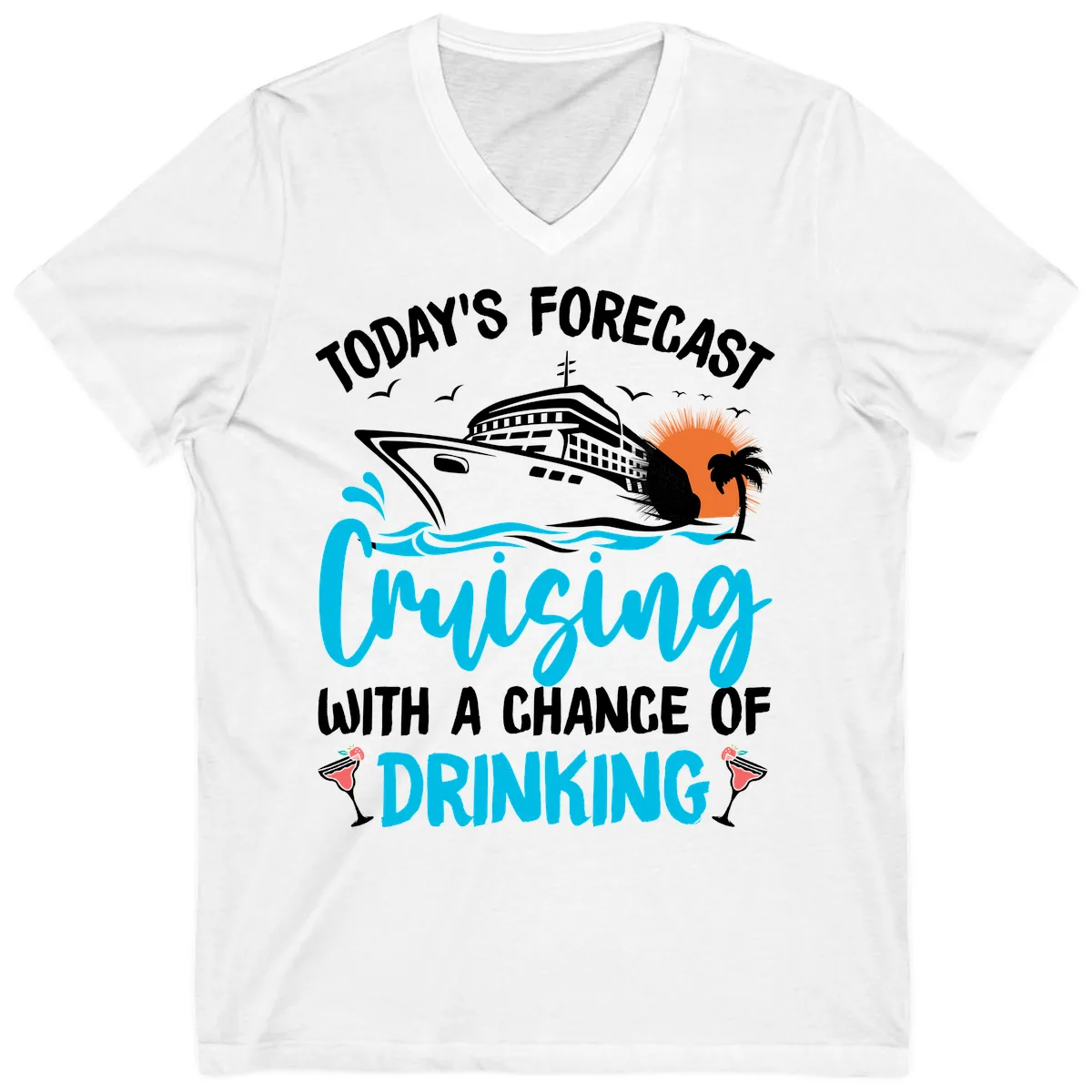 Cruising With A Chance Of Drinking V-Neck in White
