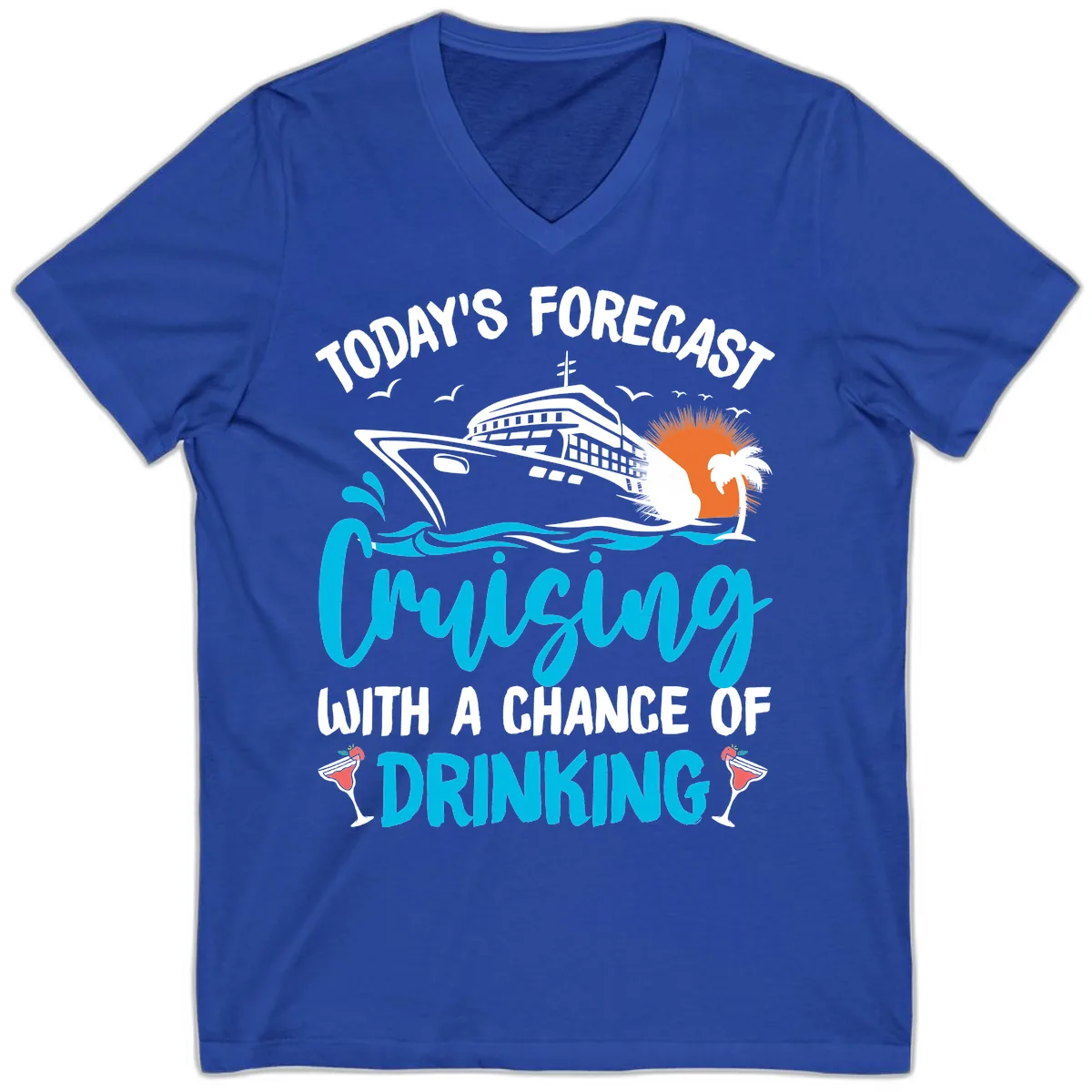 Cruising With A Chance Of Drinking V-Neck in True Royal