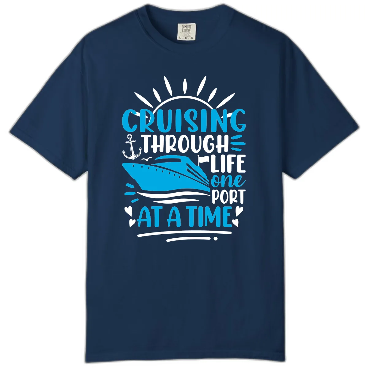 Cruising Through Life One Port At A Time Comfort Color in Navy