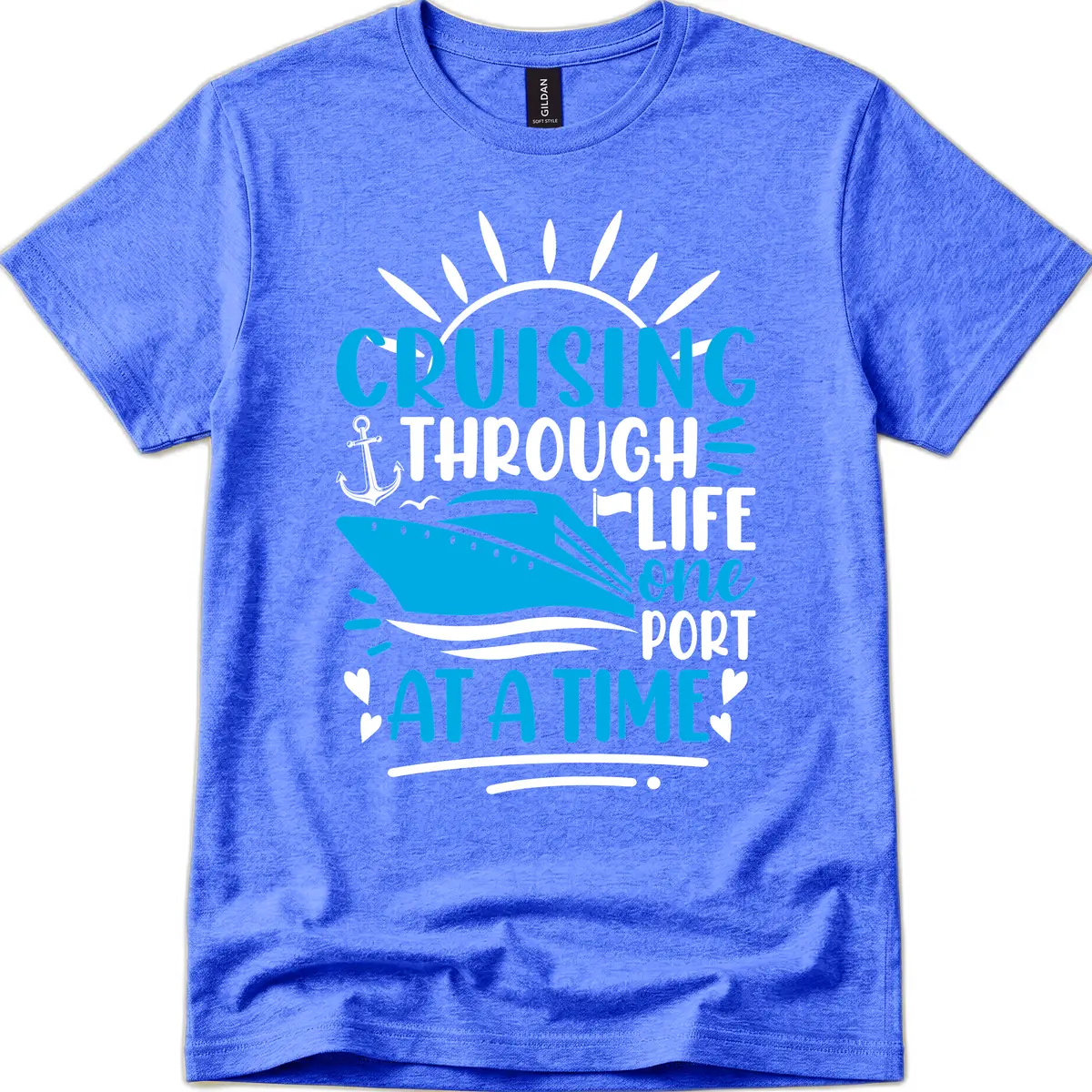 Cruising Through Life One Port At A Time T-Shirt in Heather Royal
