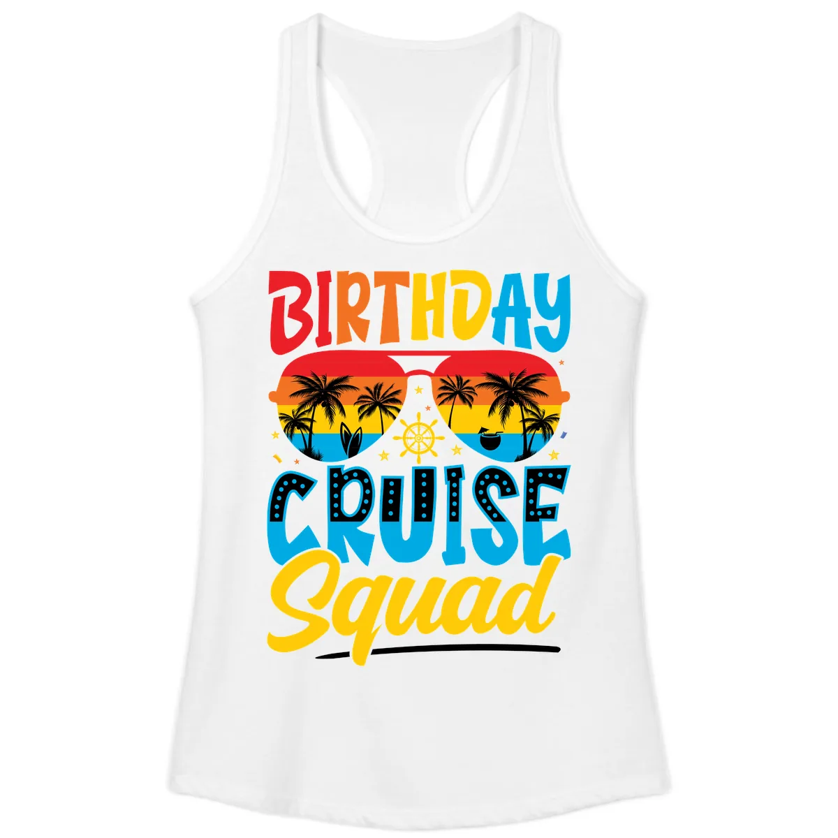 Birthday Cruise Squad Ladies Tank in White