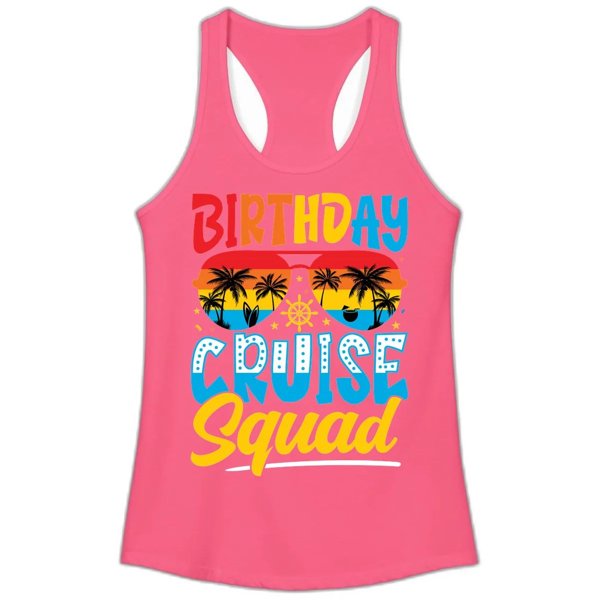 Birthday Cruise Squad Ladies Tank in Solid Hot Pink