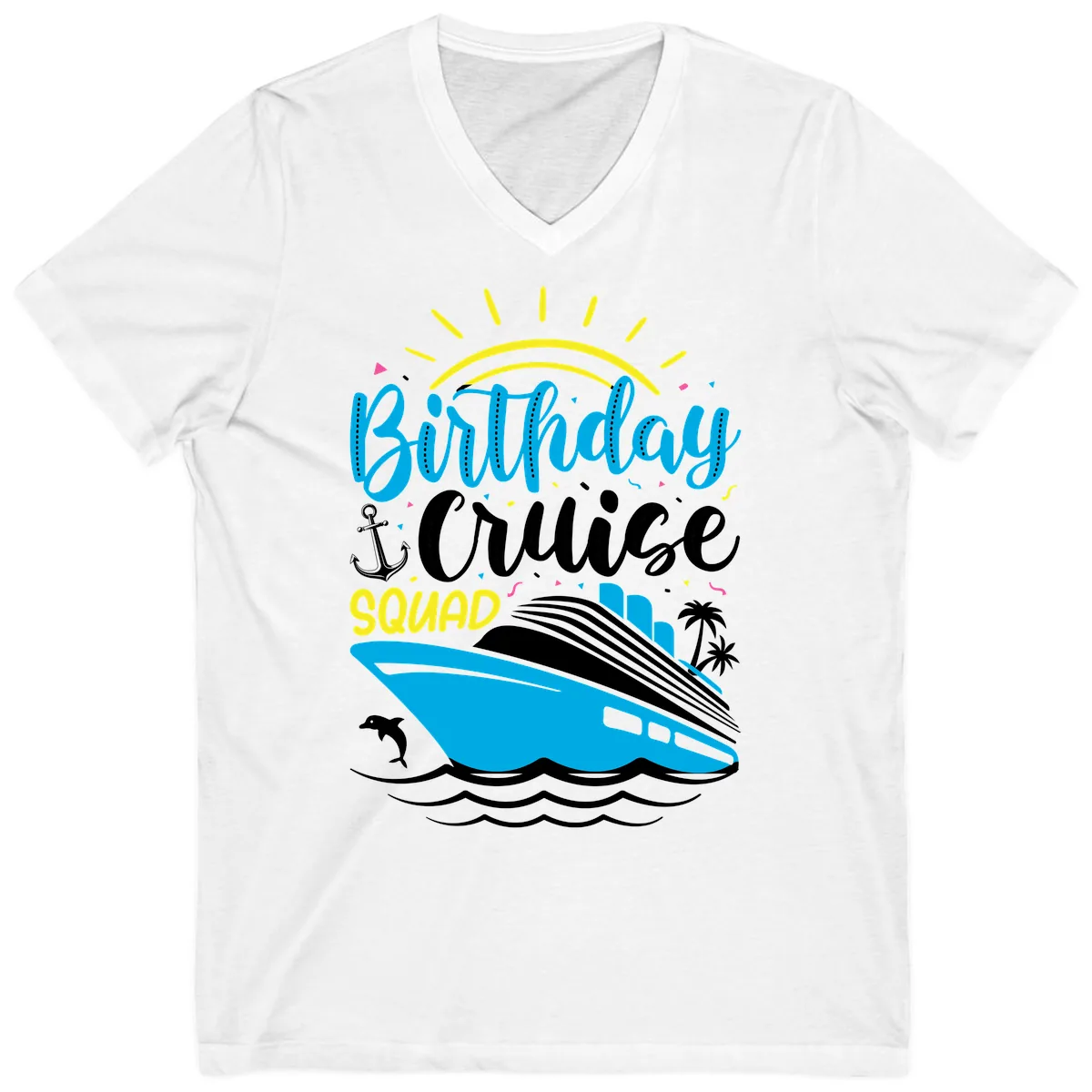 Birthday Cruise Squad V-Neck in White