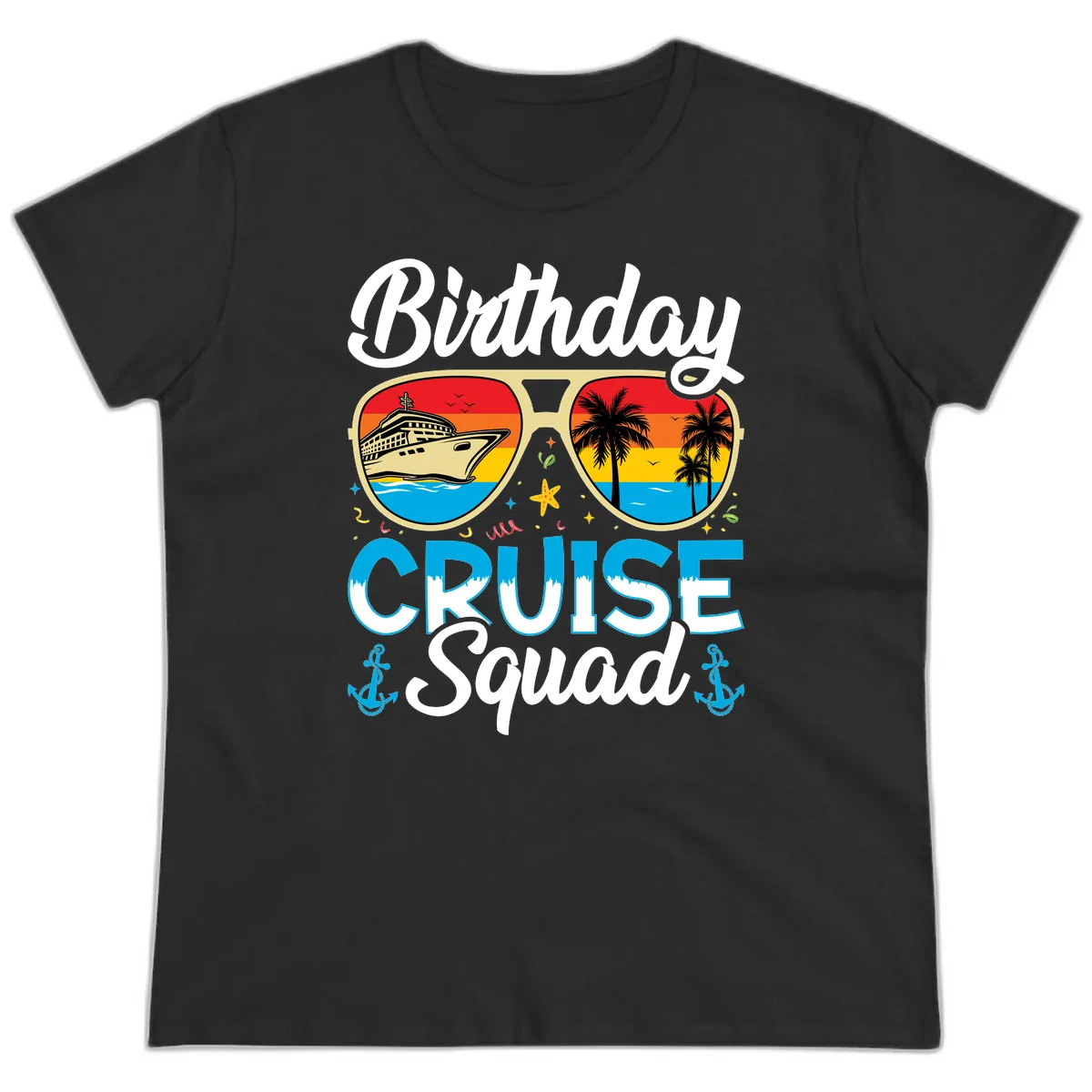Birthday Cruise Squad Ladies Tee in Black