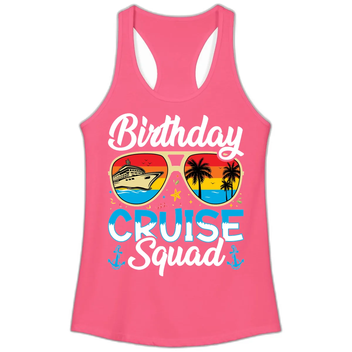 Birthday Cruise Squad Ladies Tank in Solid Hot Pink