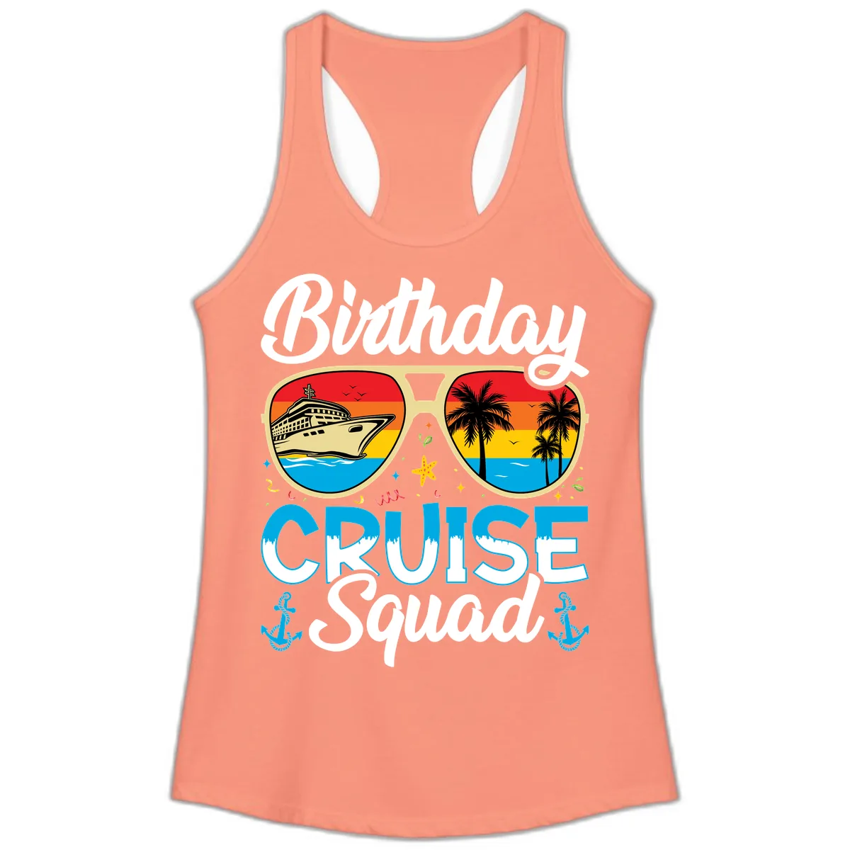 Birthday Cruise Squad Ladies Tank in Solid Light Orange
