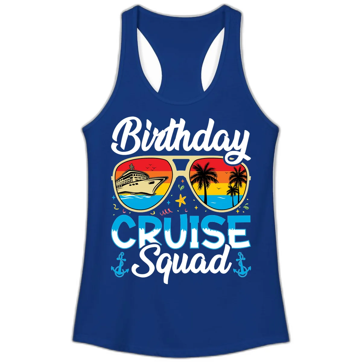 Birthday Cruise Squad Ladies Tank in Solid Royal
