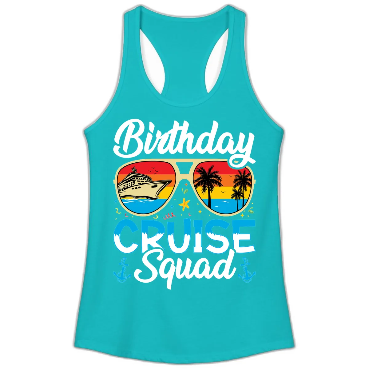 Birthday Cruise Squad Ladies Tank in Tahiti Blue