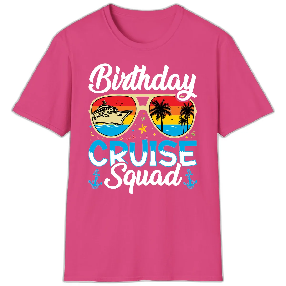 Birthday Cruise Squad T-Shirt in Heliconia