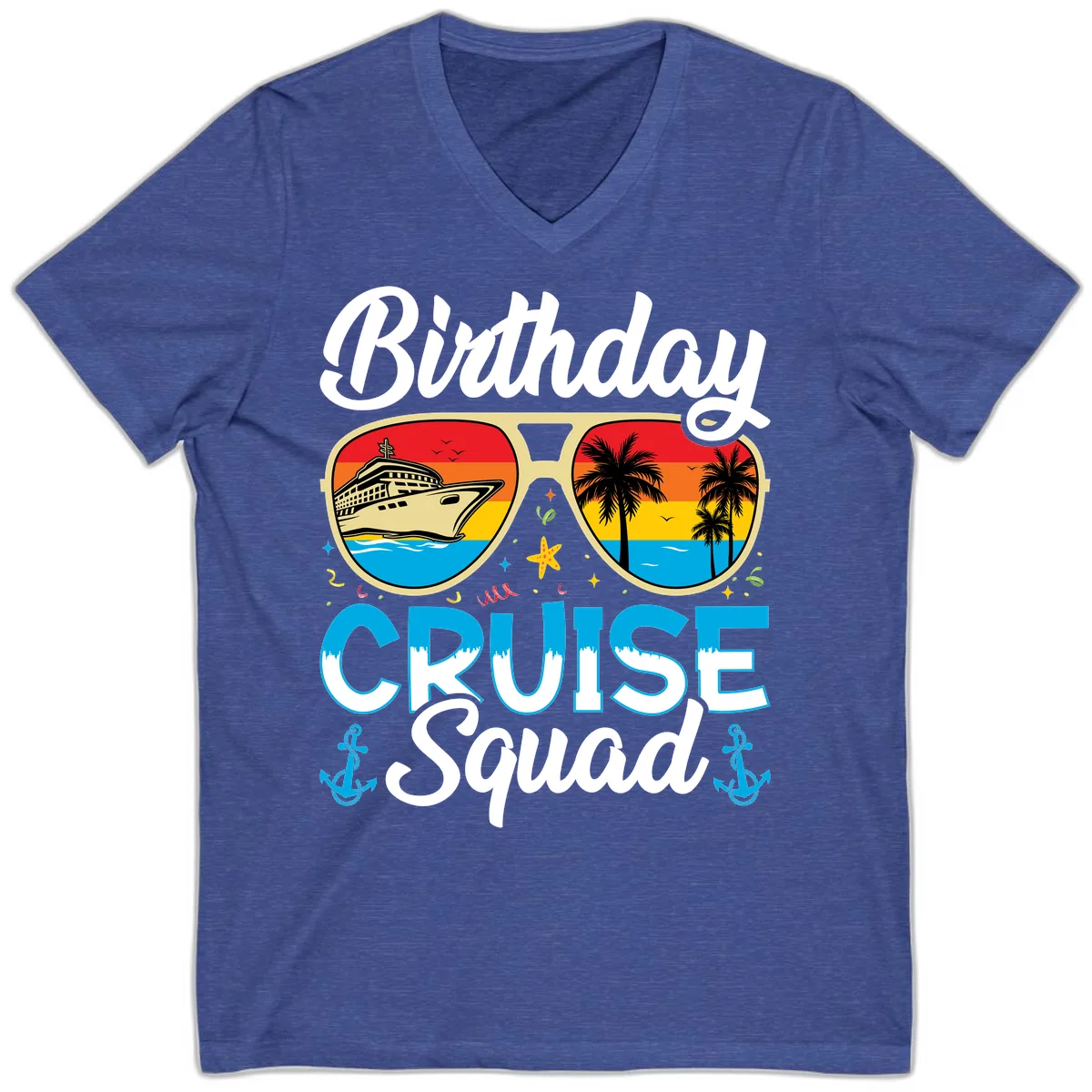 Birthday Cruise Squad V-Neck in Heather True Royal
