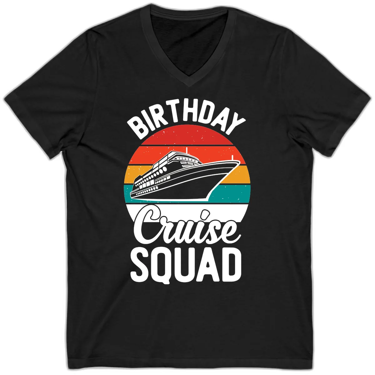 Birthday Cruise Squad V-Neck in Black