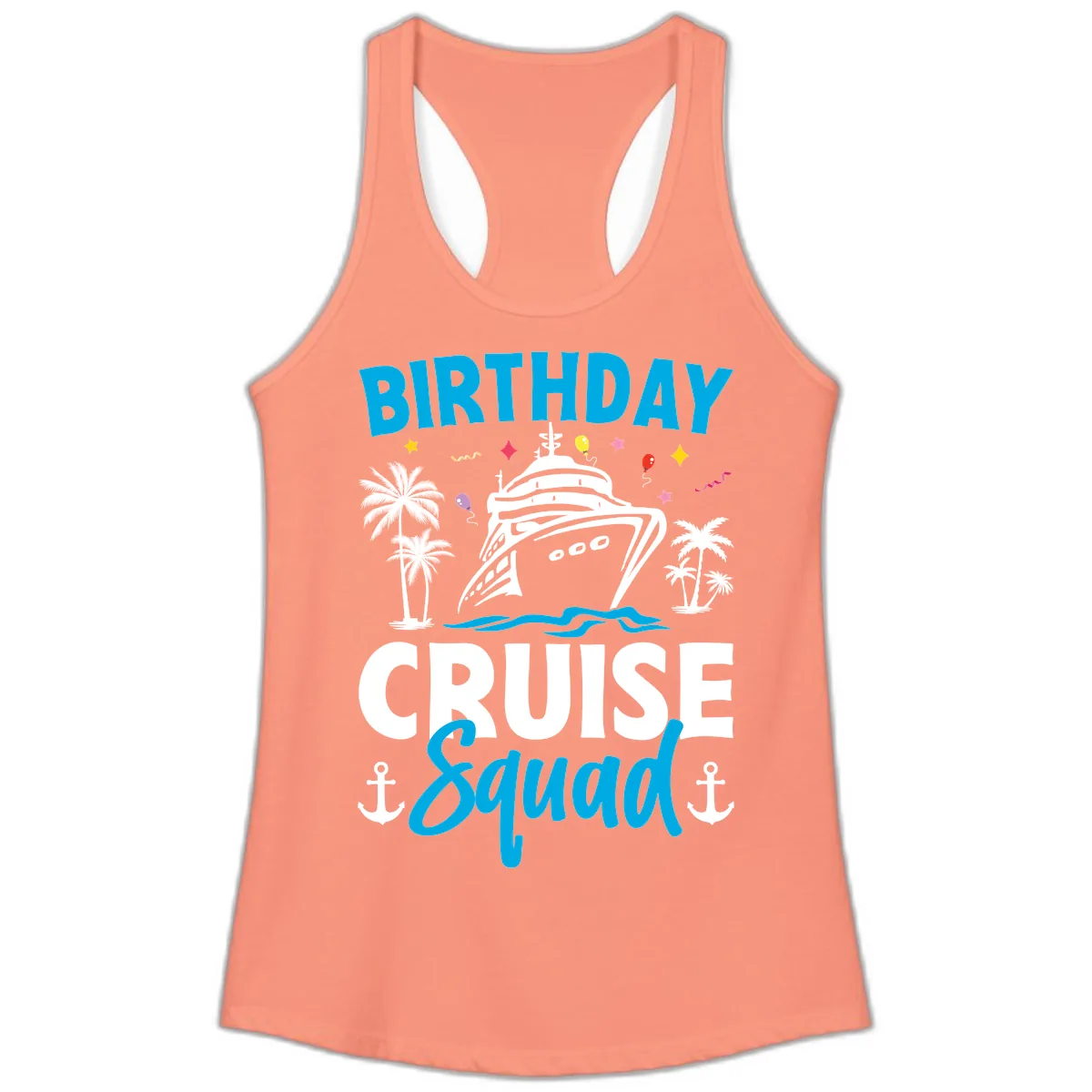 Birthday Cruise Squad Ladies Tank in Solid Light Orange