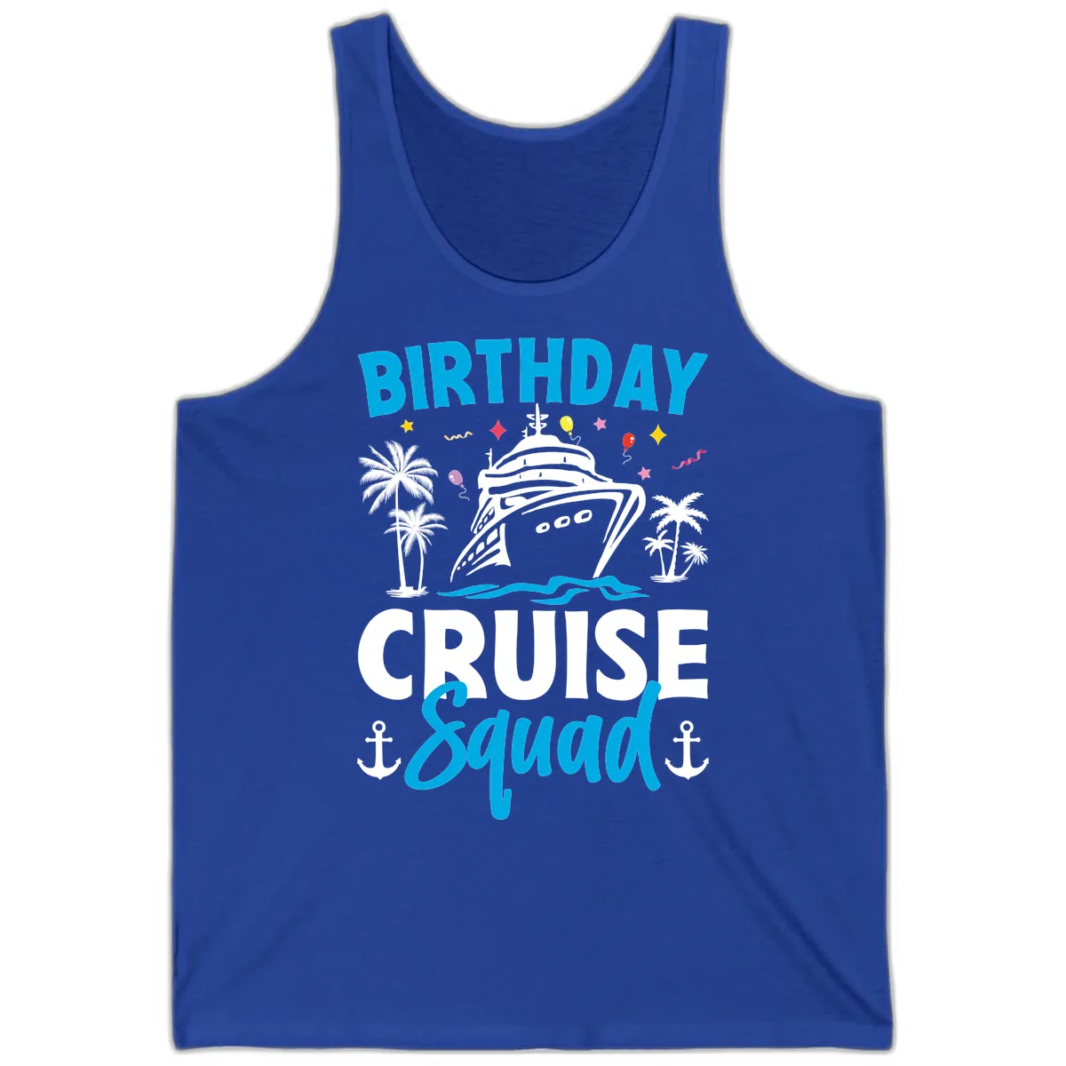Birthday Cruise Squad Tank in True Royal