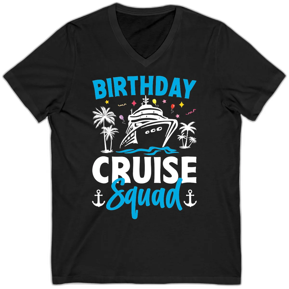 Birthday Cruise Squad V-Neck in Black