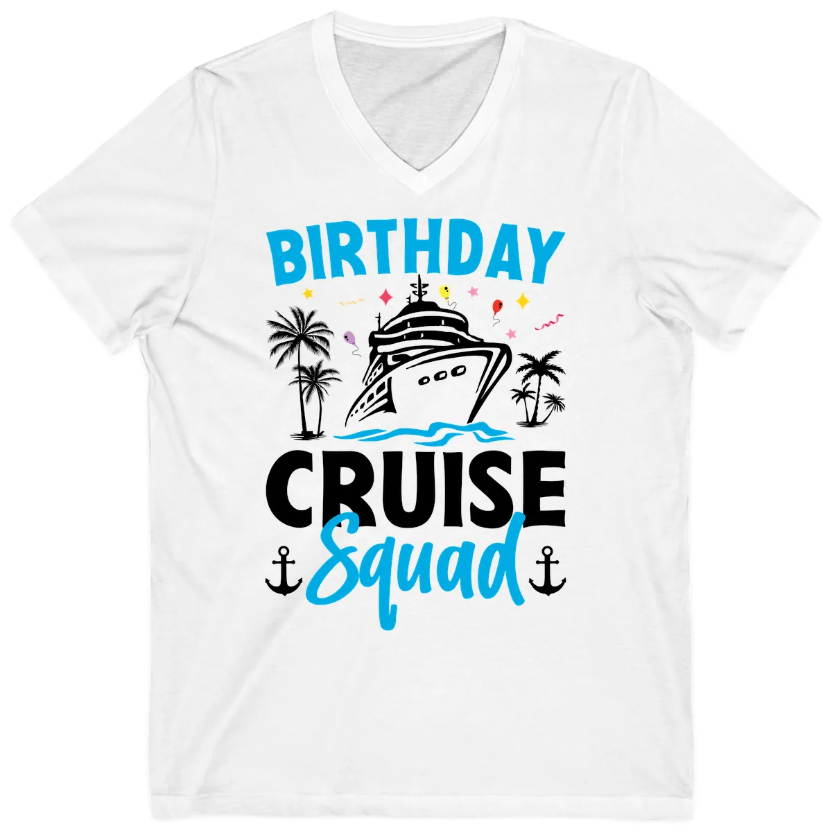 Birthday Cruise Squad V-Neck in White