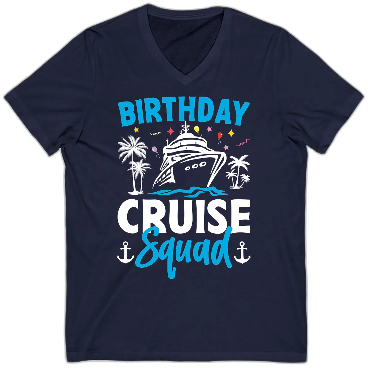 Birthday Cruise Squad V-Neck in Navy