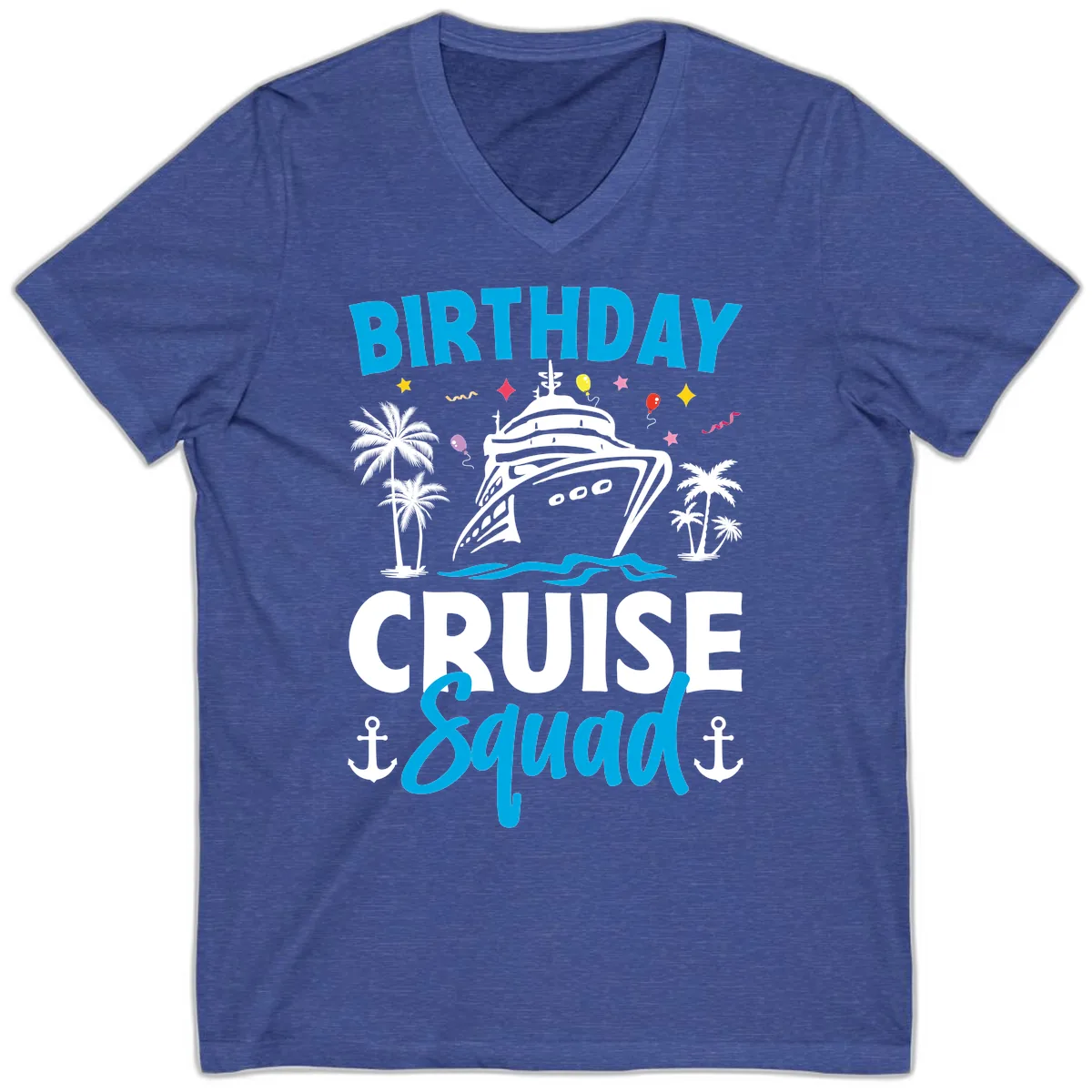 Birthday Cruise Squad V-Neck in Heather True Royal