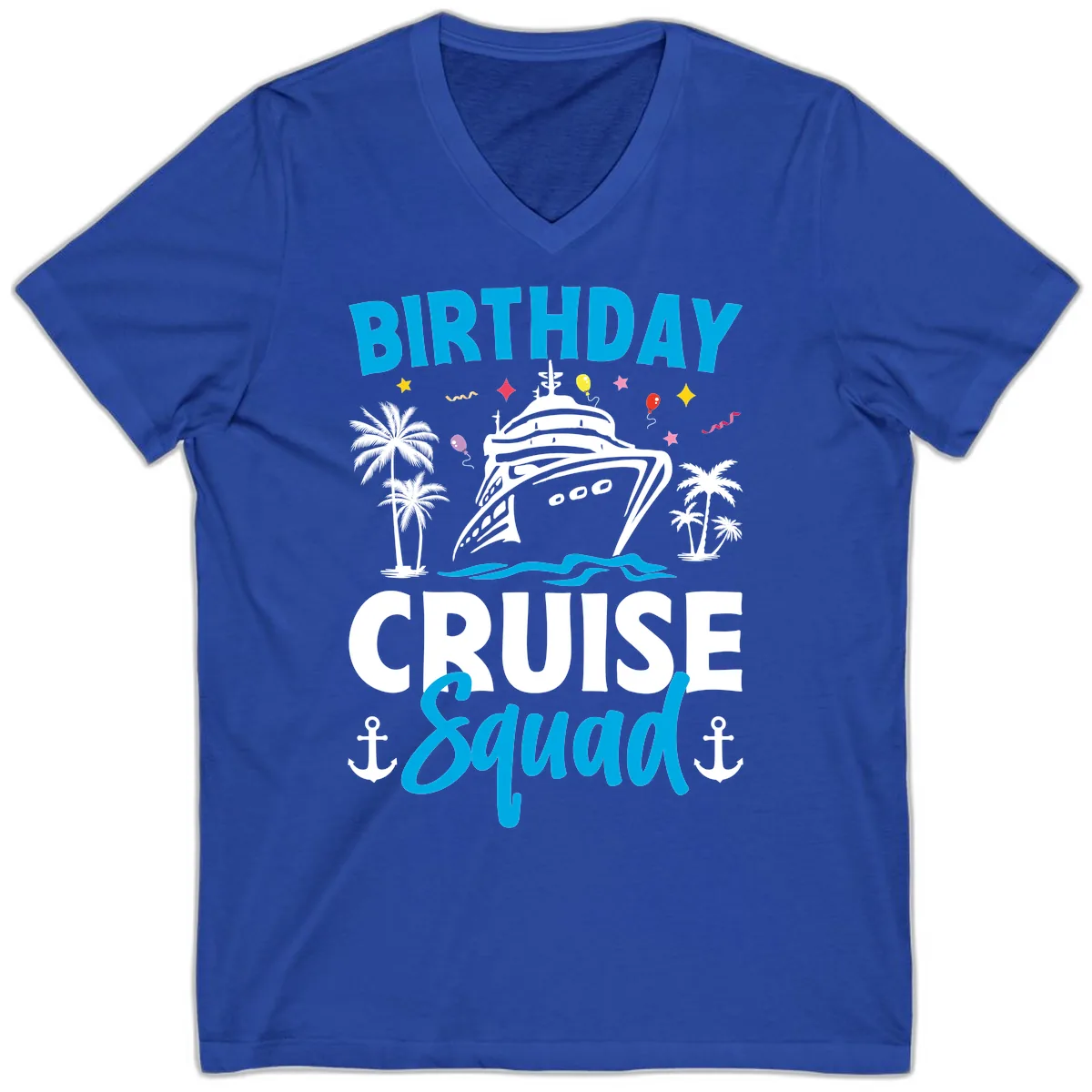 Birthday Cruise Squad V-Neck in True Royal