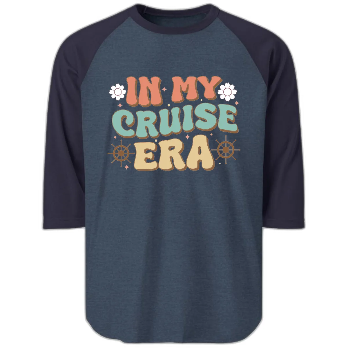 In My Cruise Era Raglan 3/4 in Heather Denim Navy
