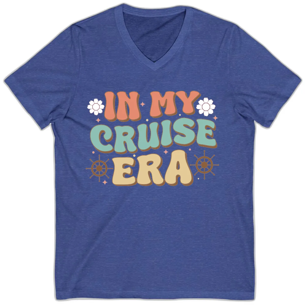 In My Cruise Era V-Neck in Heather True Royal
