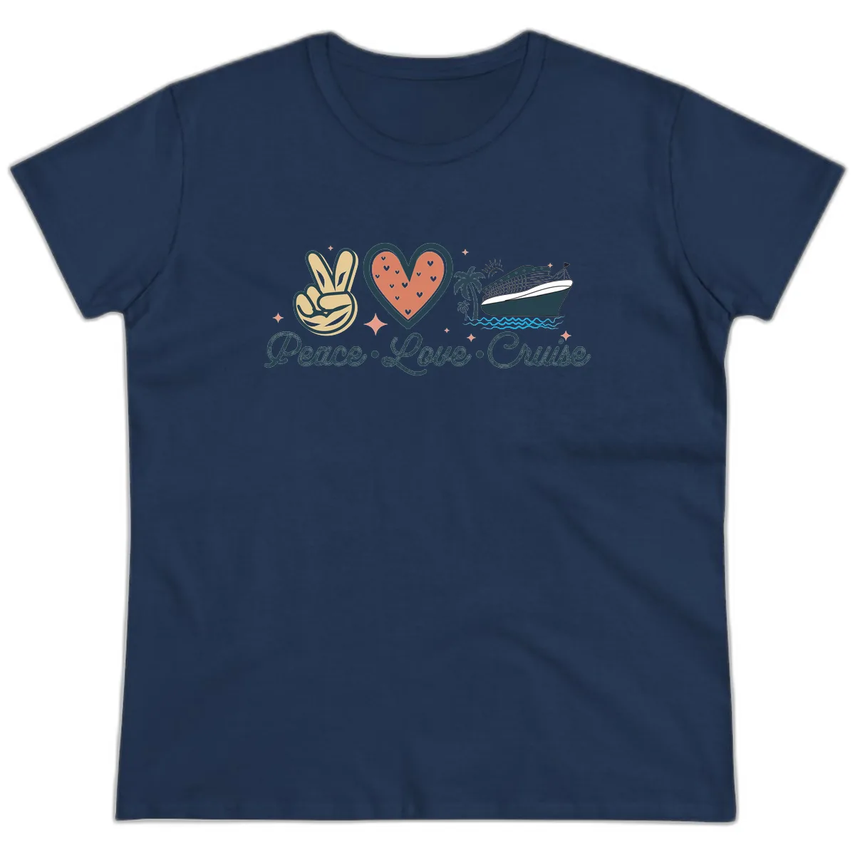 Peace Love Cruise Ladies Tee in Navy