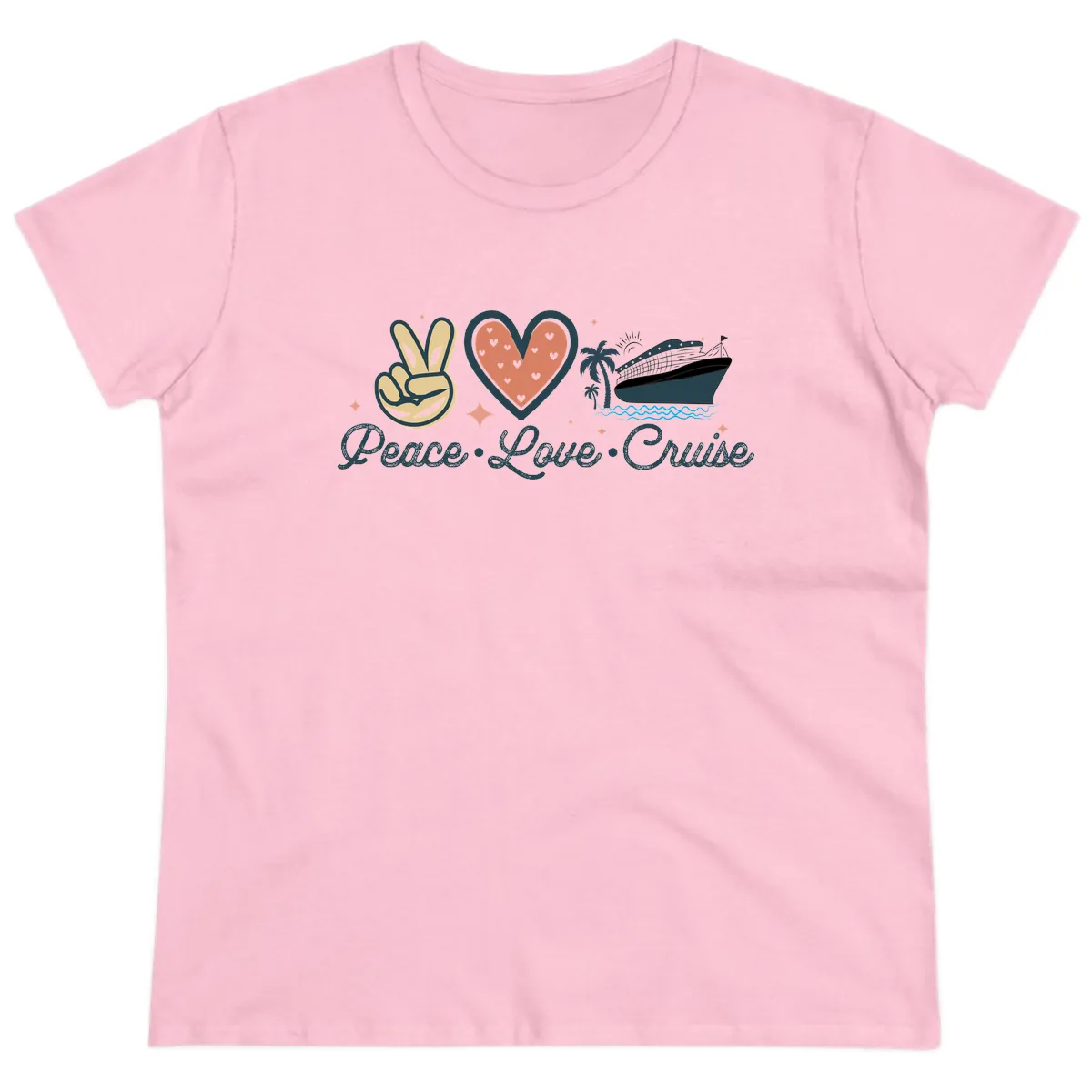 Peace Love Cruise Ladies Tee in Light Pink