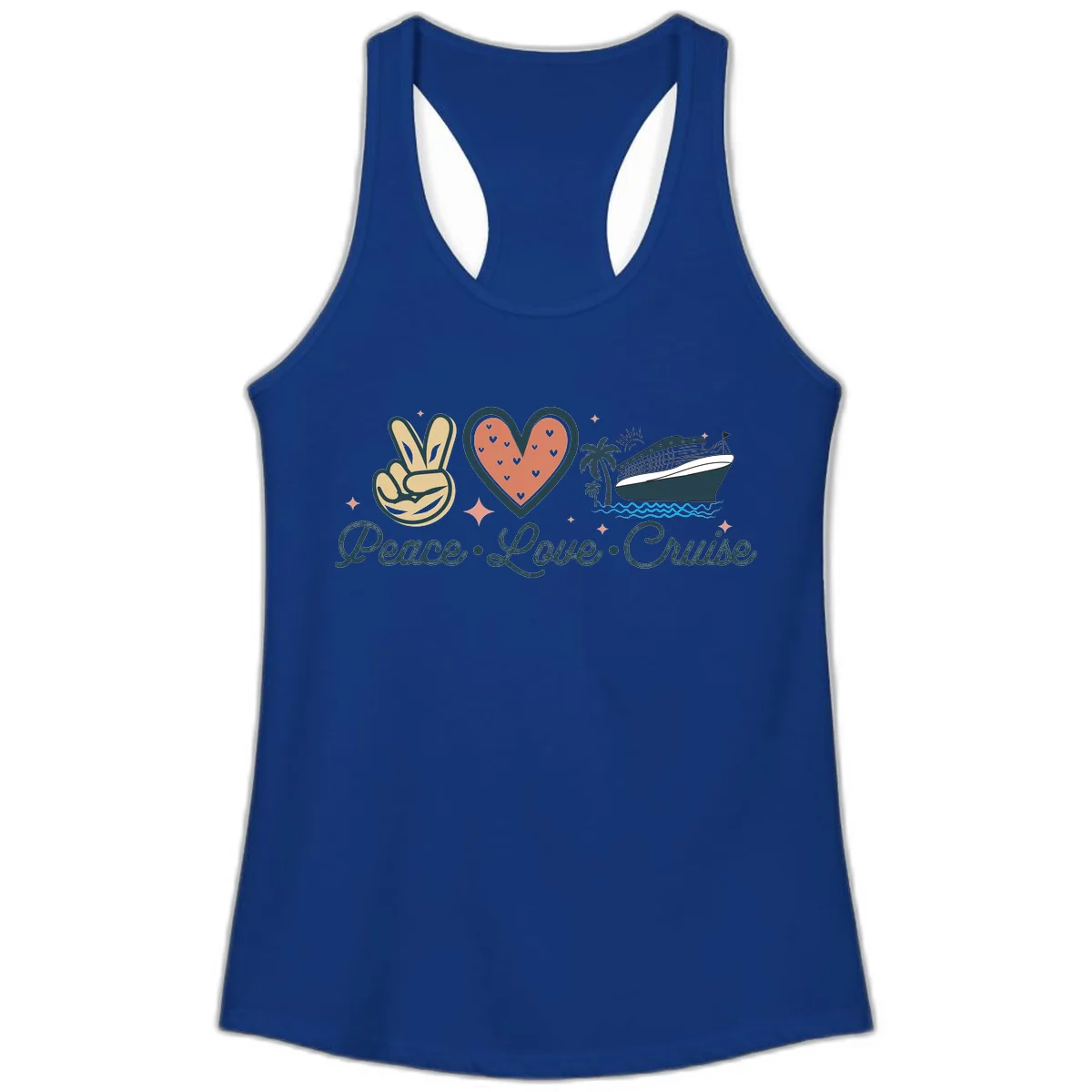Peace Love Cruise Ladies Tank in Solid Royal