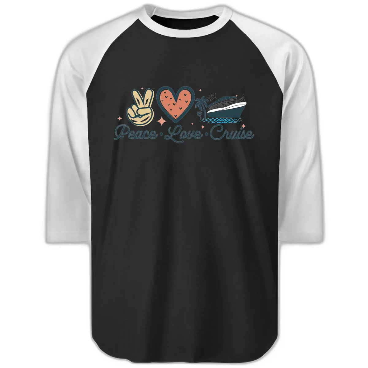 Peace Love Cruise Raglan 3/4 in Black White