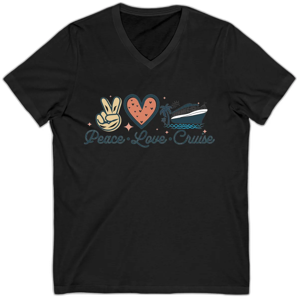 Peace Love Cruise V-Neck in Black
