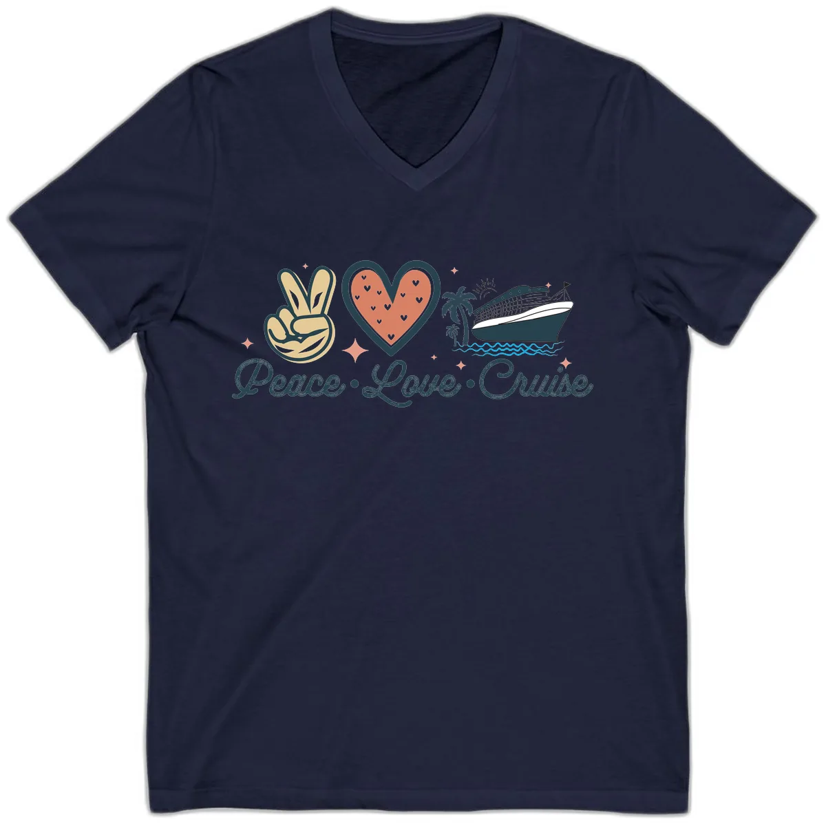 Peace Love Cruise V-Neck in Navy