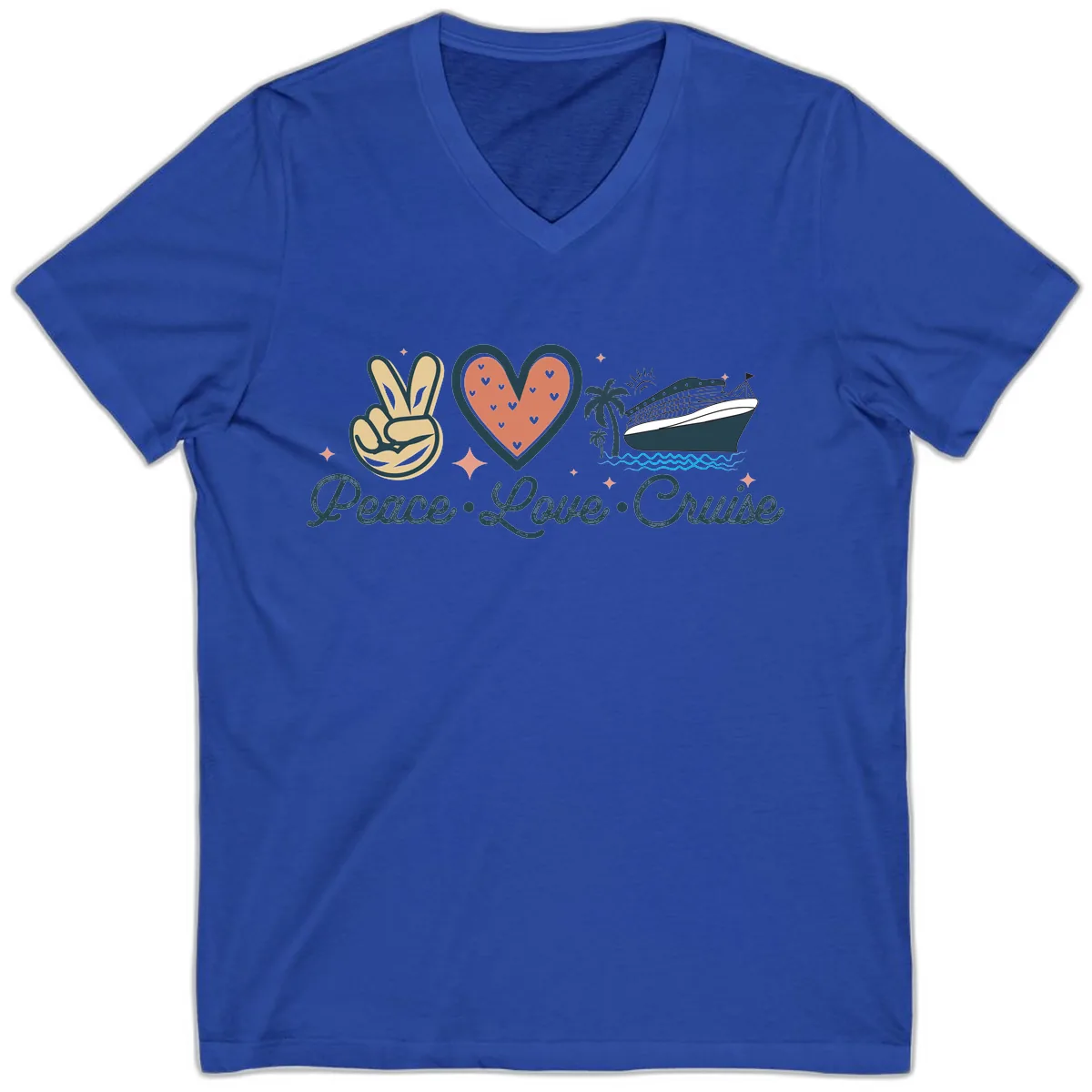 Peace Love Cruise V-Neck in True Royal